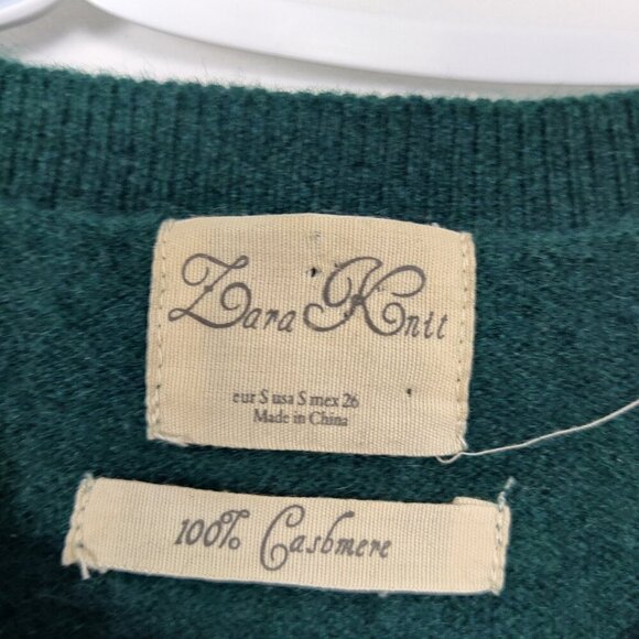 Zara Knit Women's Button Down 100% Cashmere Cardigan in Green Size Small - Picture 2 of 6